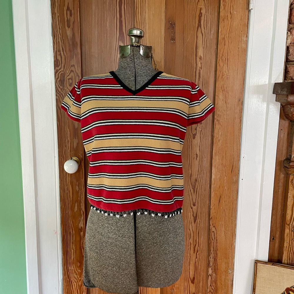 Vntg 90’s Telluride Striped Equestrian Southwest Beaded Crop Sweater Sz L 💛🎀